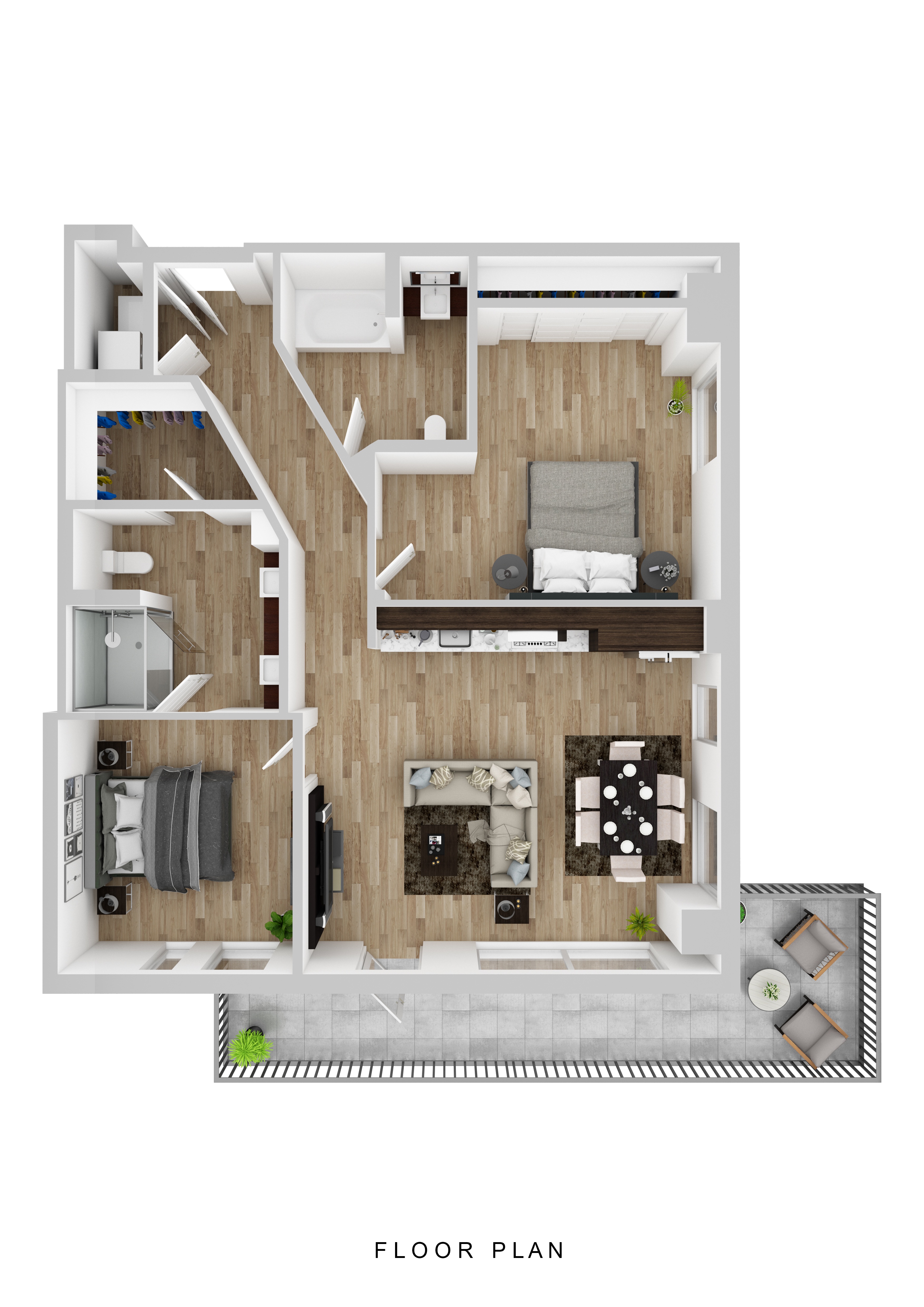 Floor plan for 2 beds, 2 baths, 1160 sqft